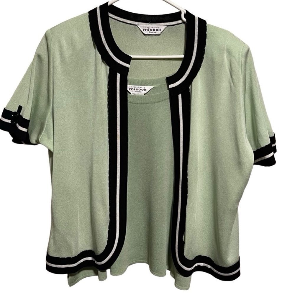Exclusively Misook- Match Cardigan Sweater Set Santana Knit Black Green, XL